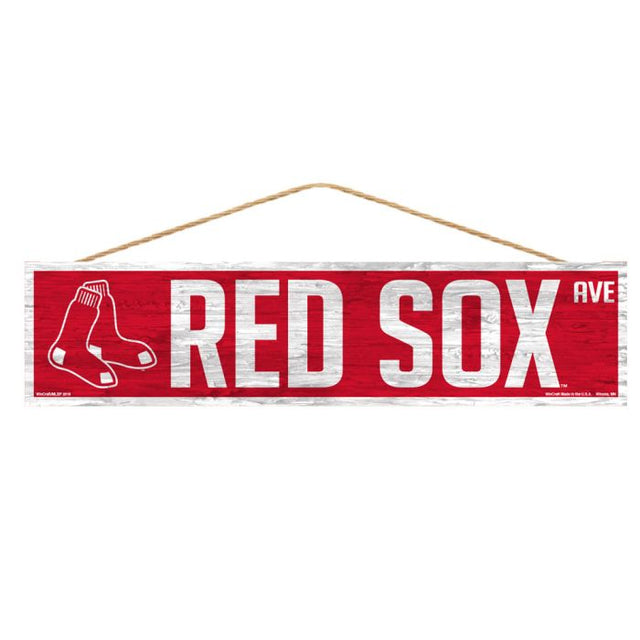 Letrero de madera de los Boston Red Sox con cuerda de 4" x 17"