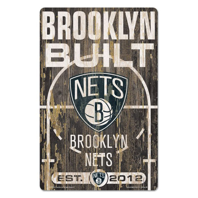 Letrero de madera con el eslogan de los Brooklyn Nets, 11" x 17", 1/4" de grosor