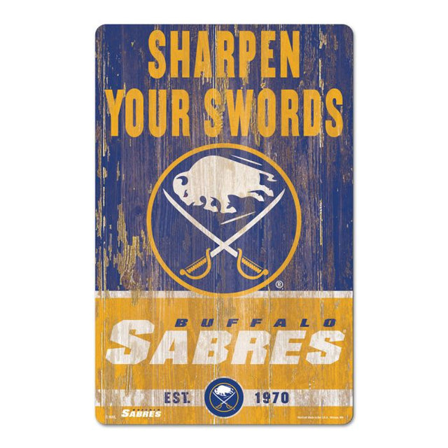 Letrero de madera con el lema de Buffalo Sabres, 11" x 17", 1/4" de grosor