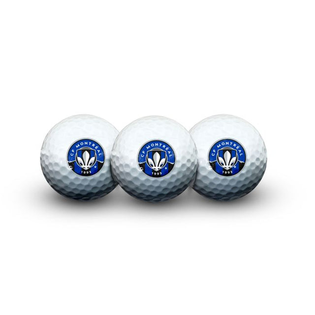 3 pelotas de golf CF Montreal en estuche tipo concha