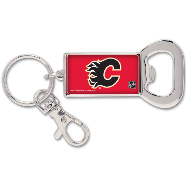 Llavero rectangular con abrebotellas y logotipo de la tercera camiseta de Calgary Flames