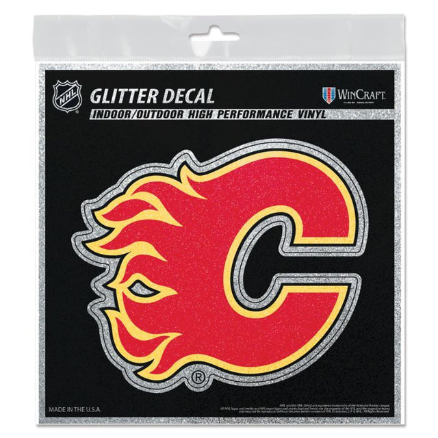 Calcomanía con brillantina de los Calgary Flames de 6" x 6"