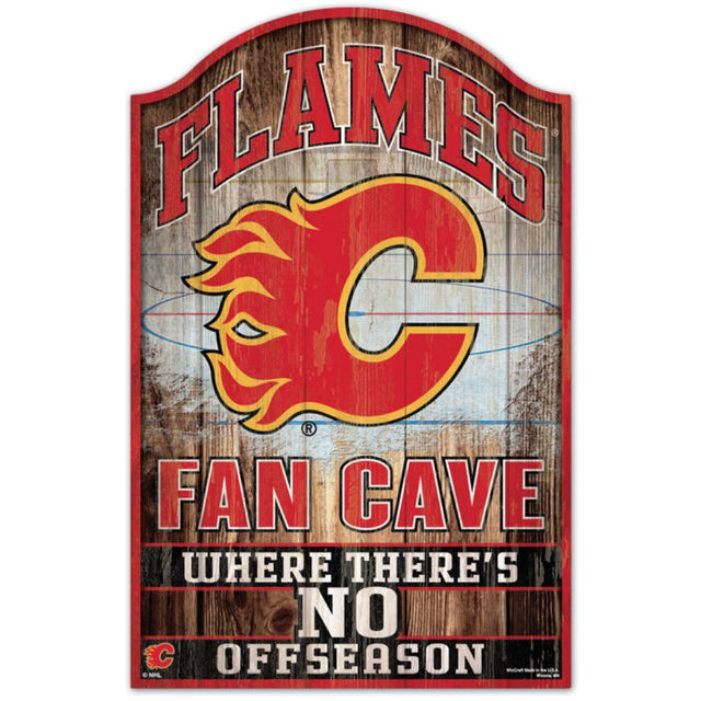 Calgary Flames FAN CAVE Wood Sign 11" x 17" 1/4" thick