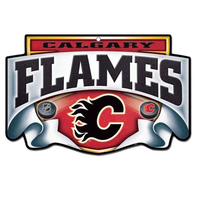 Letrero de madera con pergamino de Calgary Flames, 11" x 17", 1/4" de grosor