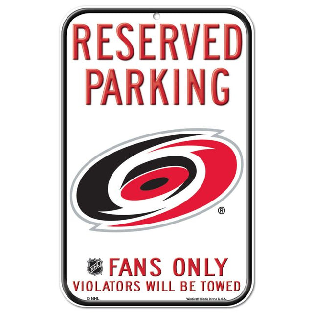 Letrero de plástico de estacionamiento reservado de Carolina Hurricanes de 11" x 17"