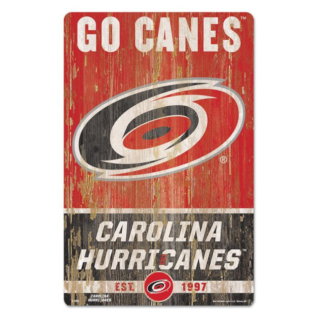 Letrero de madera con el lema de los Carolina Hurricanes, 11" x 17", 1/4" de grosor