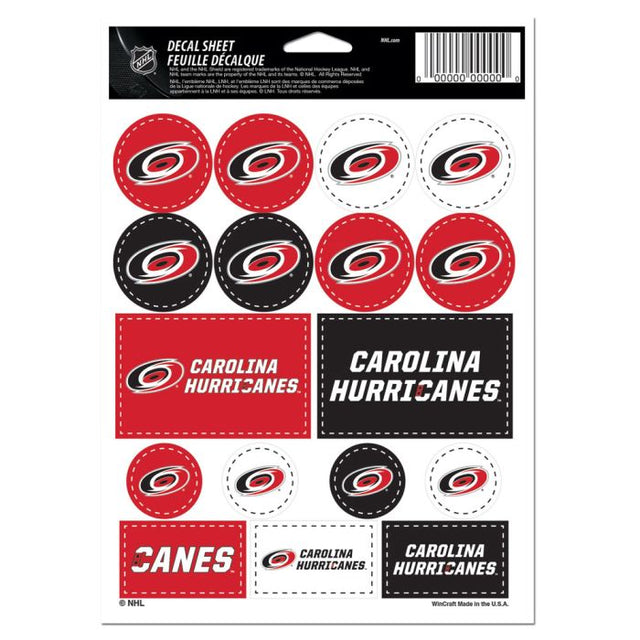 Hoja de calcomanías de vinilo de los Carolina Hurricanes de 5" x 7"