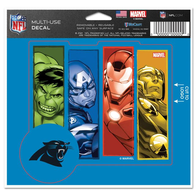 Carolina Panthers / Marvel (C) Calcomanía multiusos de Marvel 2021: cortada según el logotipo, 5" x 6"