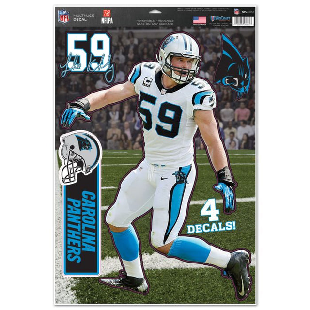 Calcomanía multiusos de los Carolina Panthers de 11" x 17" de Luke Kuechly