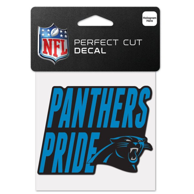 Calcomanía de color de corte perfecto con el eslogan de los Carolina Panthers de 4" x 4"