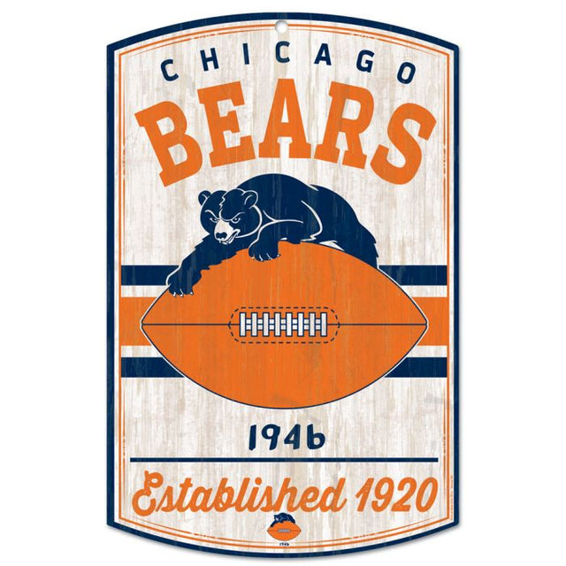 Letrero de madera retro con el logotipo clásico de los Chicago Bears, 11" x 17", 1/4" de grosor