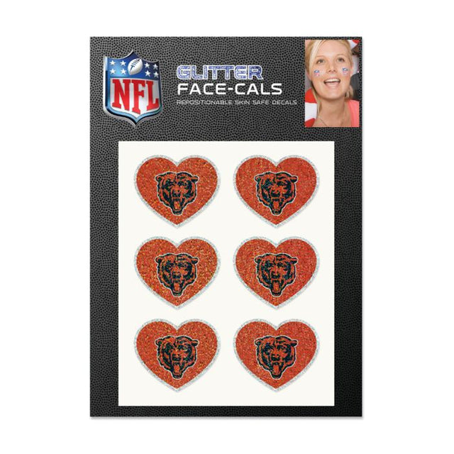 Paquete de 6 tatuajes con brillantina en forma de corazón de los Chicago Bears