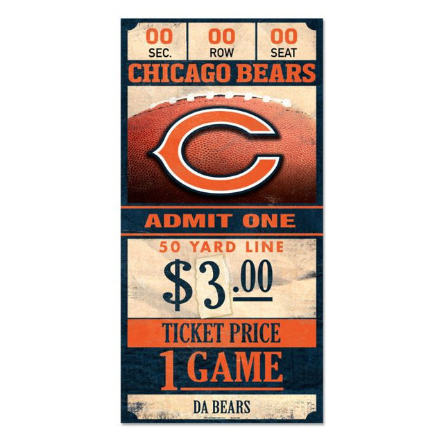 Chicago Bears Ticket Wood Sign 6x12 3/8" thick