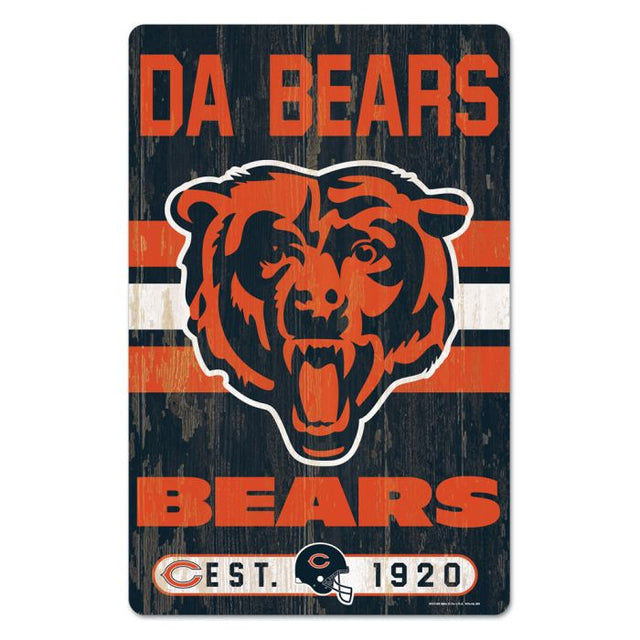 Letrero de madera de los Chicago Bears de 11" x 17" y 1/4" de grosor