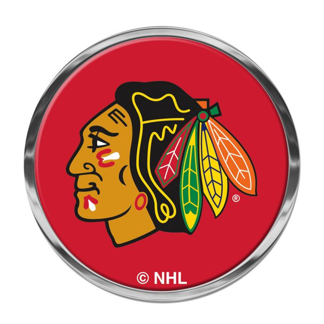 Emblema de metal cromado abovedado de los Chicago Blackhawks