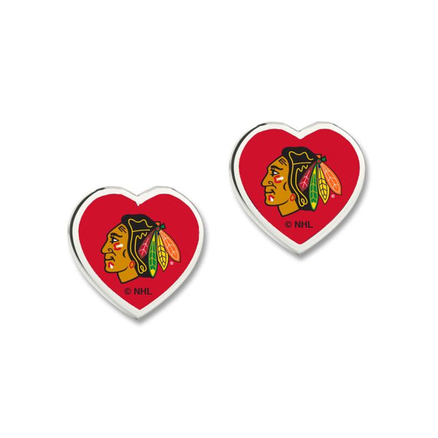 Chicago Blackhawks Earrings w/3D Heart