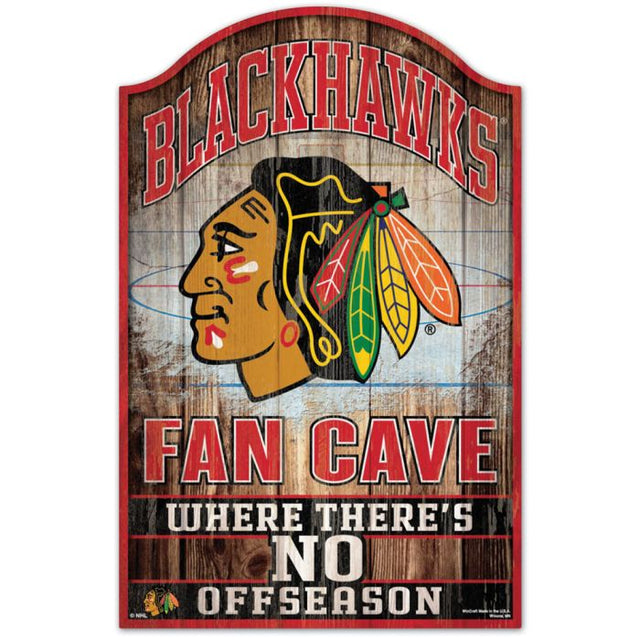 Chicago Blackhawks Fan Cave Wood Sign 11" x 17" 1/4" thick