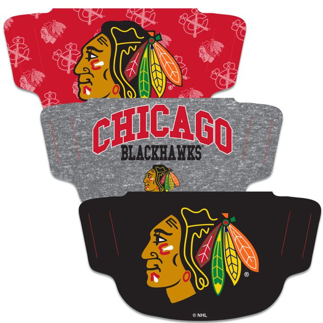 Paquete de 3 mascarillas para fanáticos de los Chicago Blackhawks