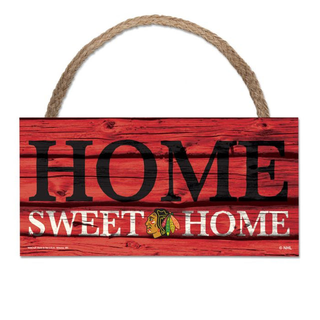 Chicago Blackhawks Hoem SweetHome Wood Sign w/Rope 5" x 10"