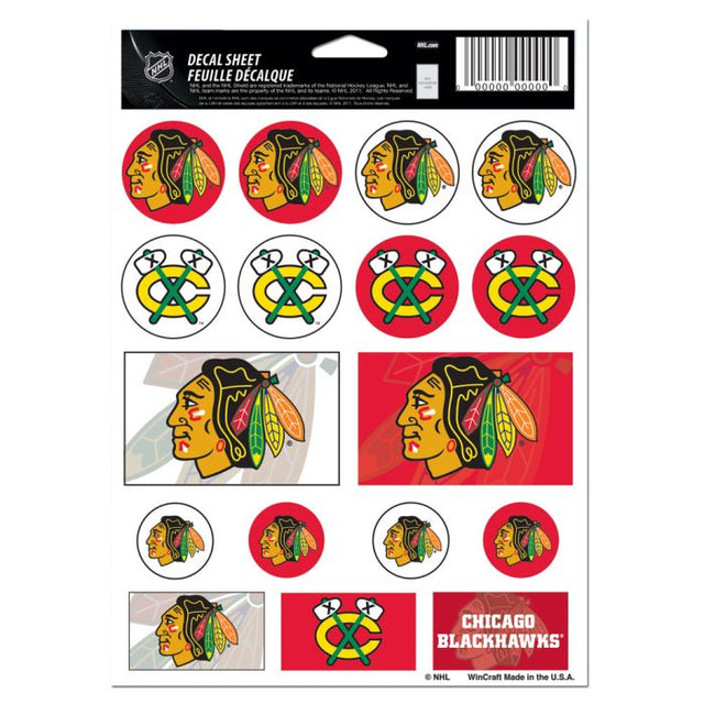 Lámina de calcomanías de vinilo de los Chicago Blackhawks, 5" x 7"