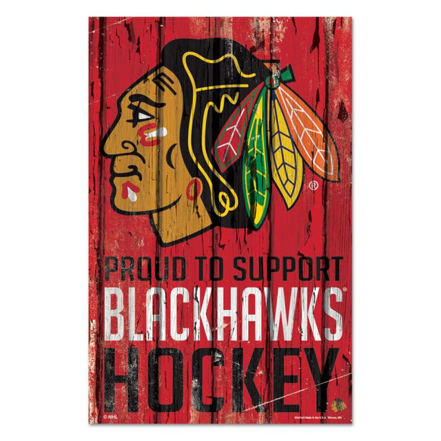 Letrero de madera de Chicago Blackhawks de 11" x 17" y 1/4" de grosor