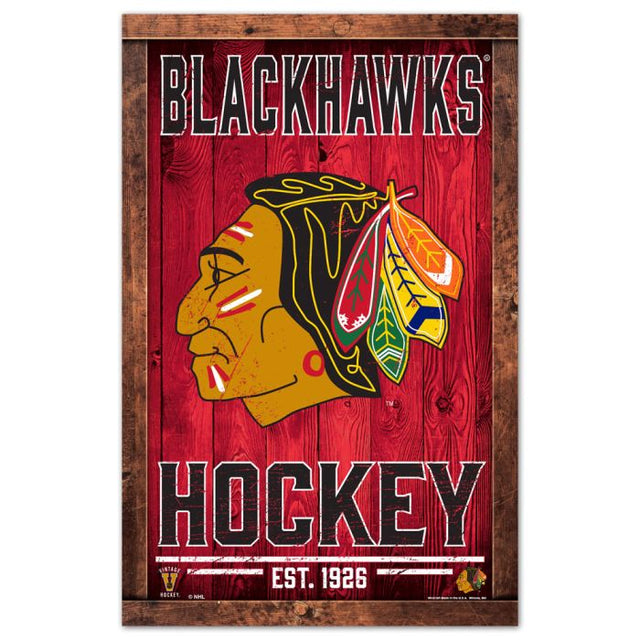 Letrero de madera de Chicago Blackhawks de 11" x 17" y 1/4" de grosor