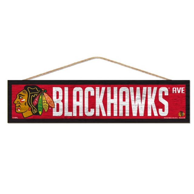 Chicago Blackhawks Wood Sign-with Rope 4" x 17"