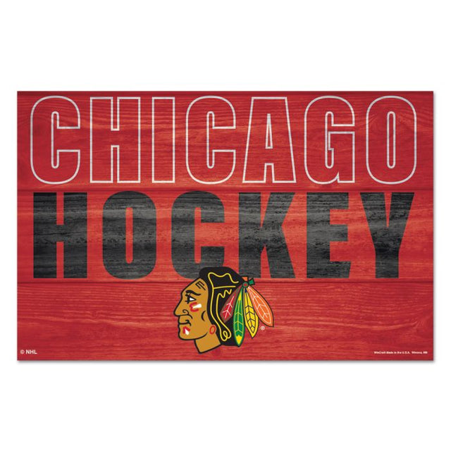 Letrero de madera con la ubicación de los Chicago Blackhawks, 11" x 17", 1/4" de grosor