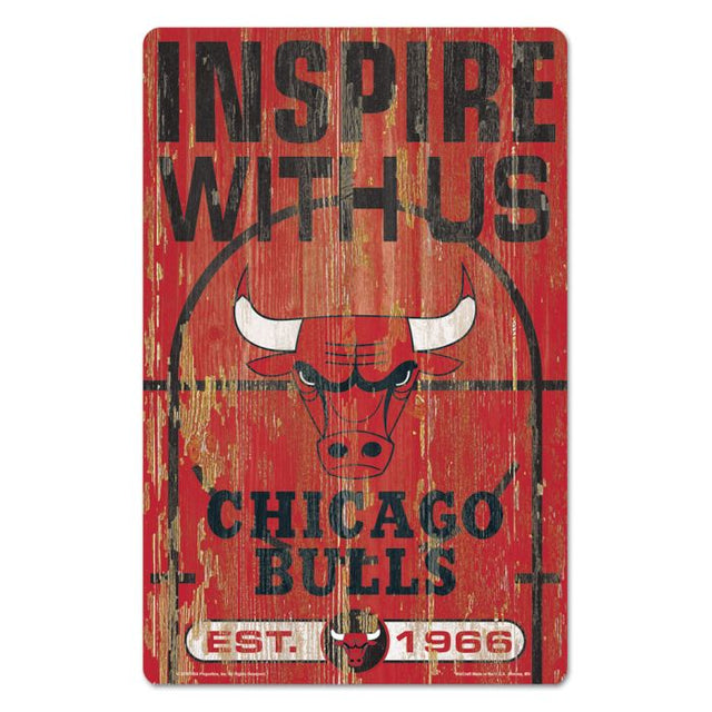 Letrero de madera con el lema de los Chicago Bulls, 11" x 17", 1/4" de grosor