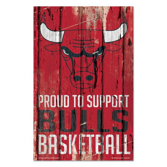 Letrero de madera de los Chicago Bulls de 11" x 17" y 1/4" de grosor