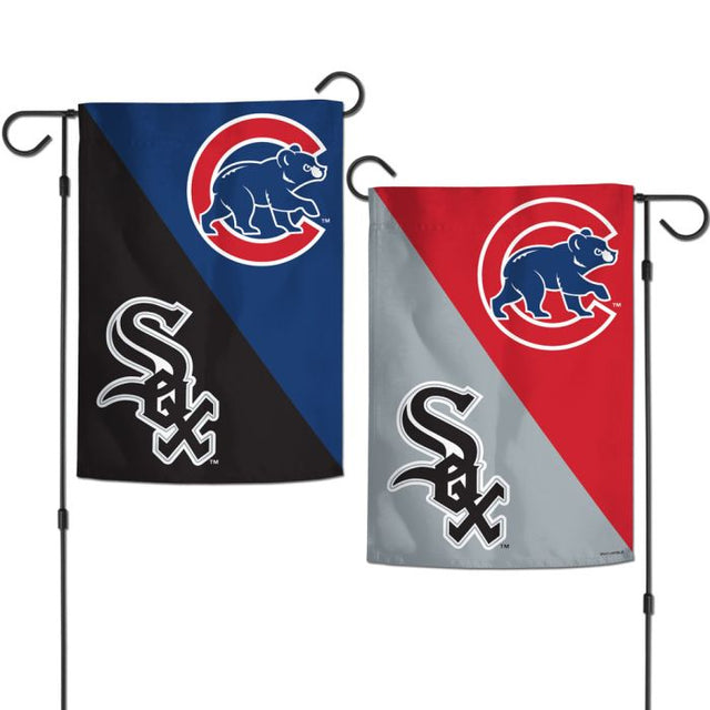 Banderas de jardín con la casa dividida de los Chicago Cubs y los Chicago White Sox, de 2 lados, 12,5" x 18", con la casa dividida