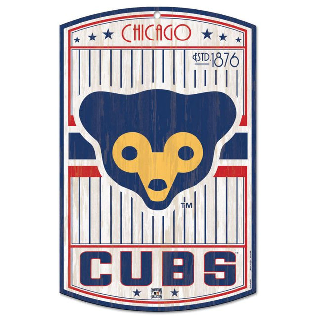 Letrero de madera de los Chicago Cubs en Cooperstown, 11" x 17", 1/4" de grosor