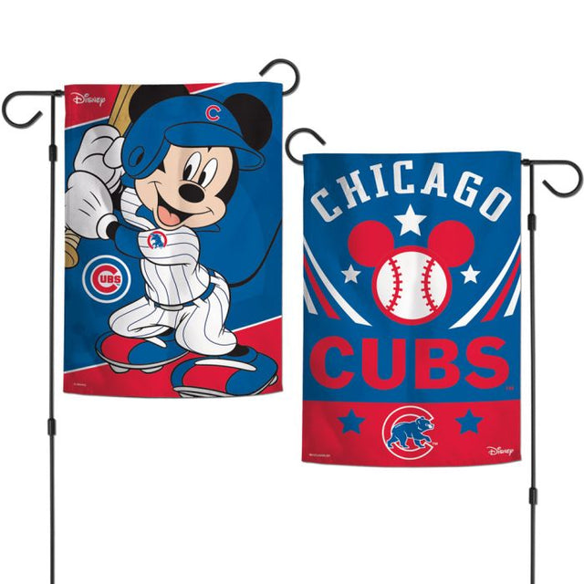 Banderas de jardín de los Chicago Cubs y Mickey Mouse de Disney, de 2 lados, 12,5" x 18"