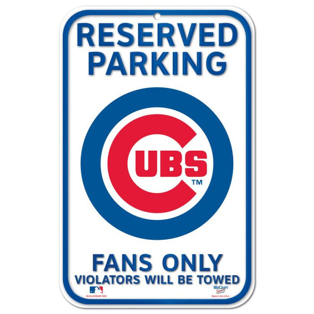 Letrero de plástico de estacionamiento reservado de los Chicago Cubs de 11" x 17"