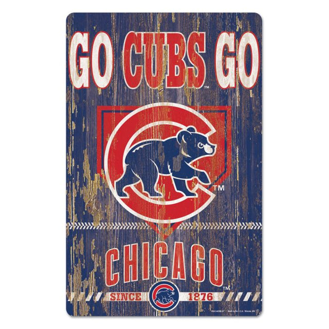 Letrero de madera con el lema de los Chicago Cubs, 11" x 17", 1/4" de grosor