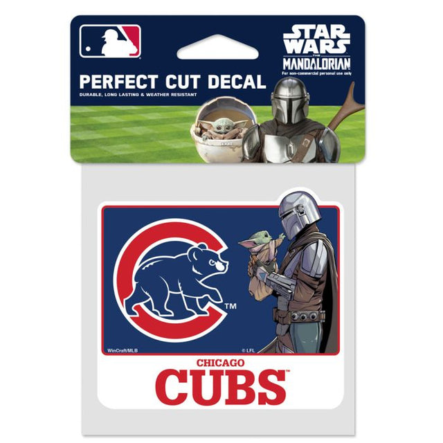 Calcomanía de color de corte perfecto de los Chicago Cubs/Star Wars Mandalorian de 4" x 4"