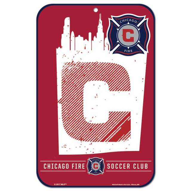 Letrero de plástico con el logotipo y la palabra Chicago Fire de 11" x 17"