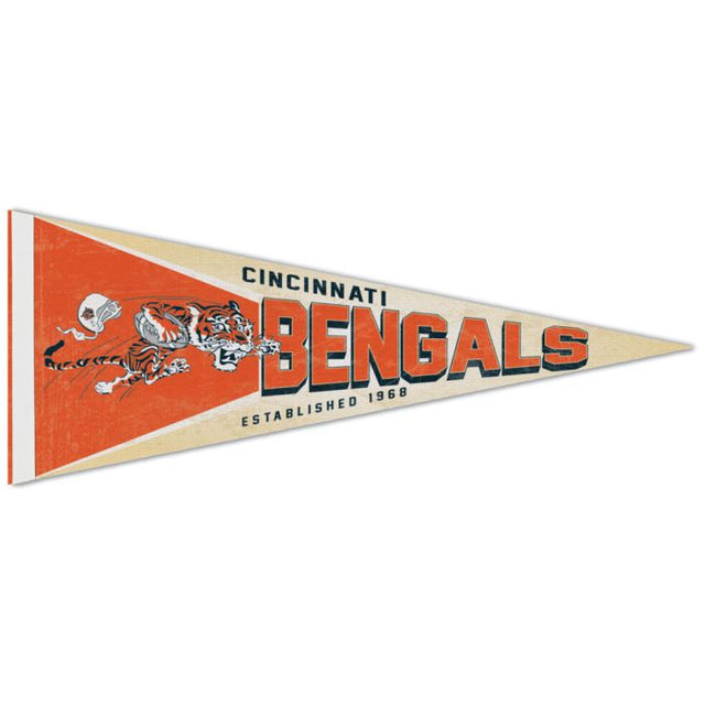 Banderín premium retro con el logotipo clásico de Cincinnati Bengals de 12" x 30"