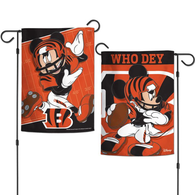 Banderas de jardín de los Cincinnati Bengals/Disney Mickey Mouse de 2 lados, 12,5" x 18"