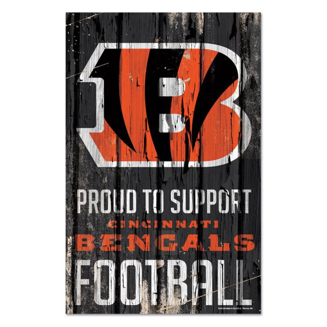 Letrero de madera de Cincinnati Bengals de 11" x 17" y 1/4" de grosor