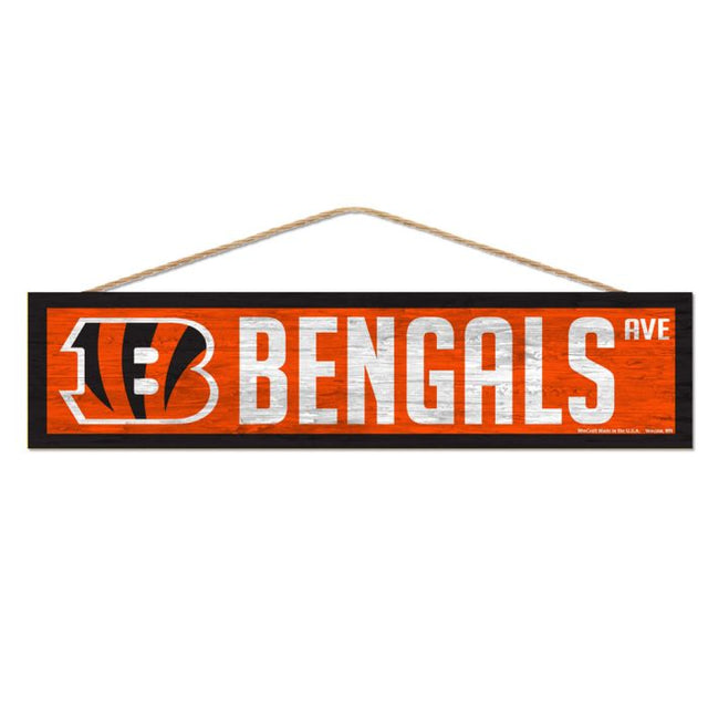 Letrero de madera de Cincinnati Bengals con cuerda de 4" x 17"