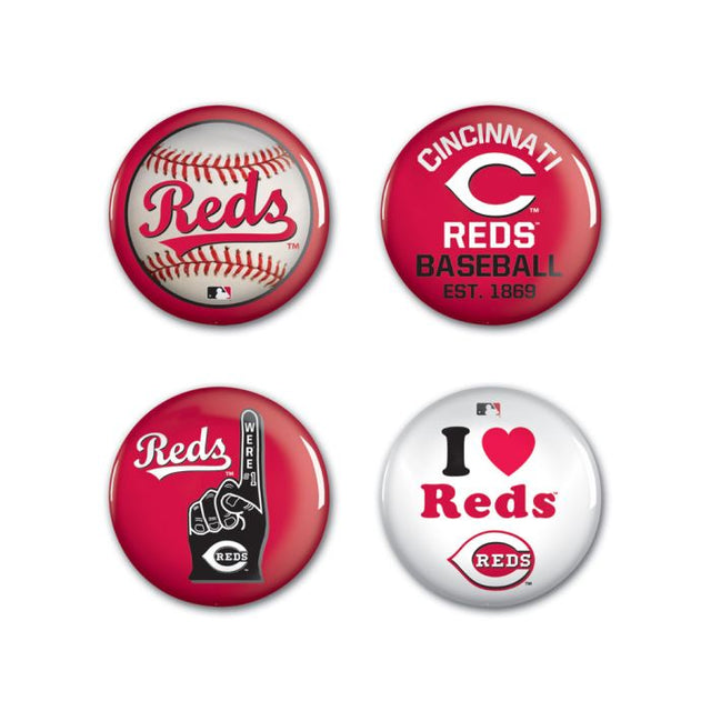 Paquete de 4 botones de los Cincinnati Reds de 1 1/4" de diámetro