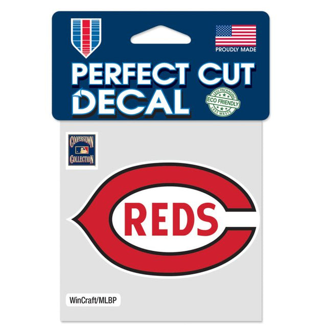 Calcomanía de color de corte perfecto de los Cincinnati Reds/Cooperstown de 4" x 4"