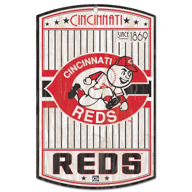 Letrero de madera de Cooperstown de los Cincinnati Reds, 11" x 17", 1/4" de grosor