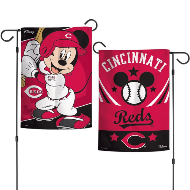 Banderas de jardín de los Cincinnati Reds / Disney Mickey Mouse de 2 lados, 12,5" x 18"