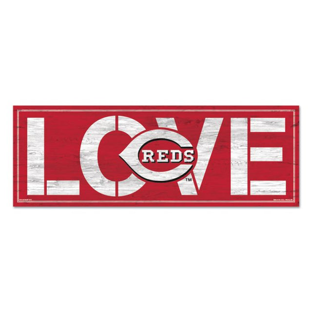 Letrero de madera con la palabra LOVE de Cincinnati Reds, 8" x 23", 1/4" de grosor