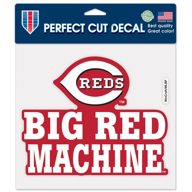 Calcomanía de color de corte perfecto con el eslogan de los Cincinnati Reds de 8" x 8"