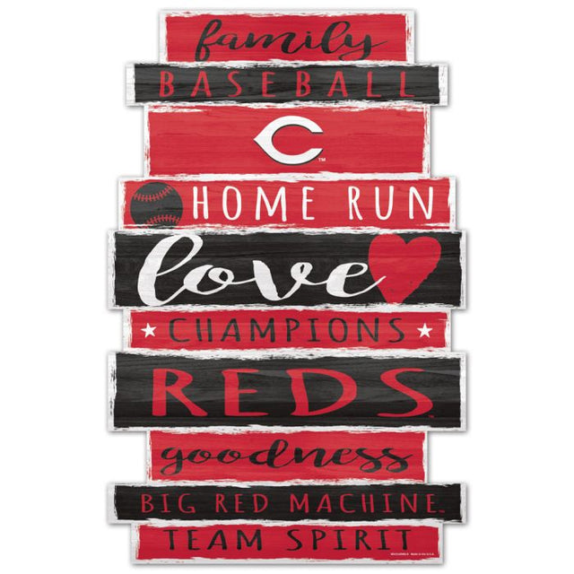 Letrero de madera de los Cincinnati Reds de 11" x 17" y 1/4" de grosor