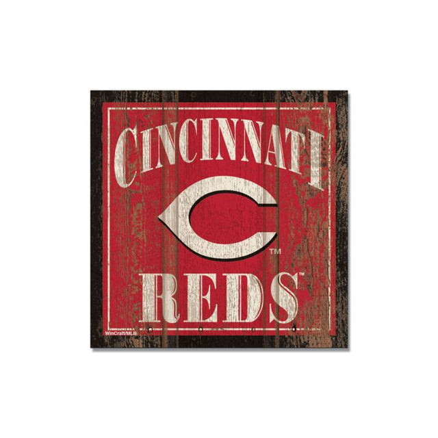 Imán de madera de los Cincinnati Reds de 3" x 3"