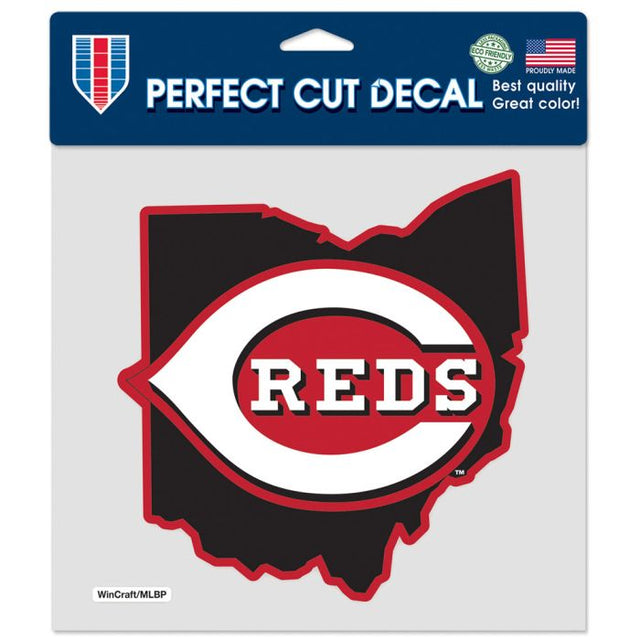 Calcomanía de color de corte perfecto con la forma del estado de los Cincinnati Reds, 8" x 8"